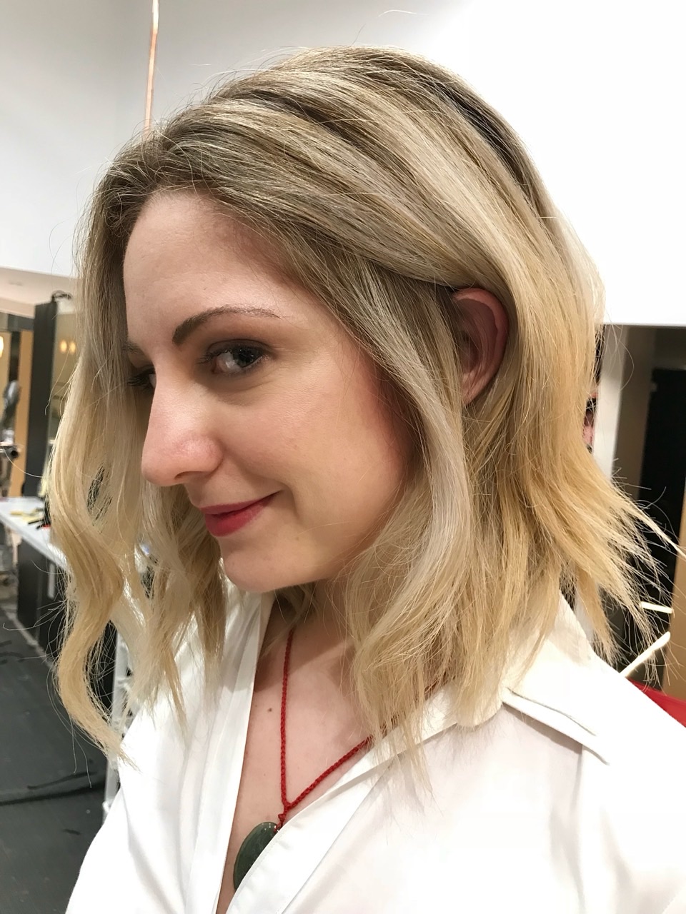 Client A after her first blonde colour correction visit